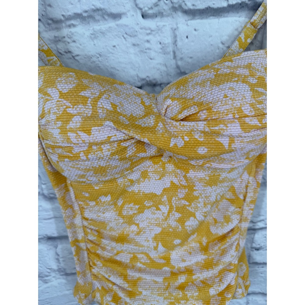 Nip Tuck Swim Yellow White Floral One Piece Swimsuit Ruched Tummy Control US 4 - Picture 2 of 8
